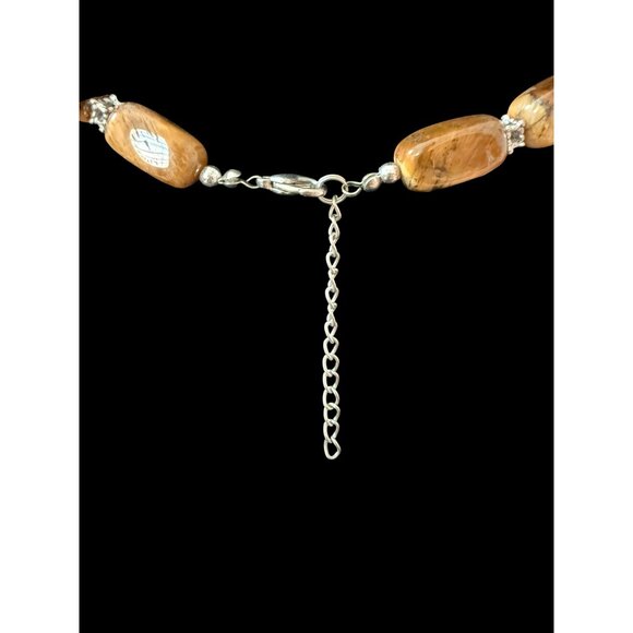 Vintage Tigers Eye Beaded 16" Necklace w/ Silver-Tone Accents & Adjustable Chain - Picture 5 of 5